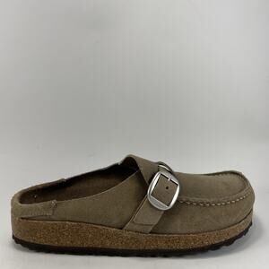 Birkenstock Buckley Suede Tan Clogs Moccasin Buckle Womens Size 38 US 7-7.5